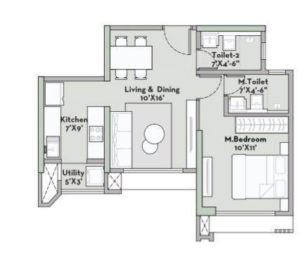 1 BHK floor plan at Prestige Garden Trails Mira Road Dahisar