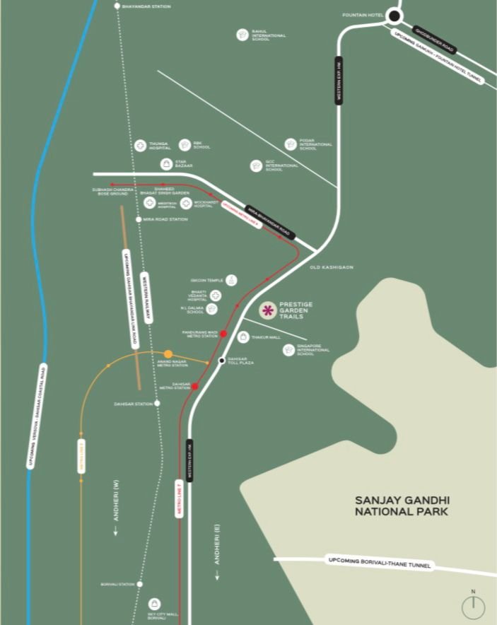 Green landscape layout map of Prestige Garden Trails Mira Road Dahisar